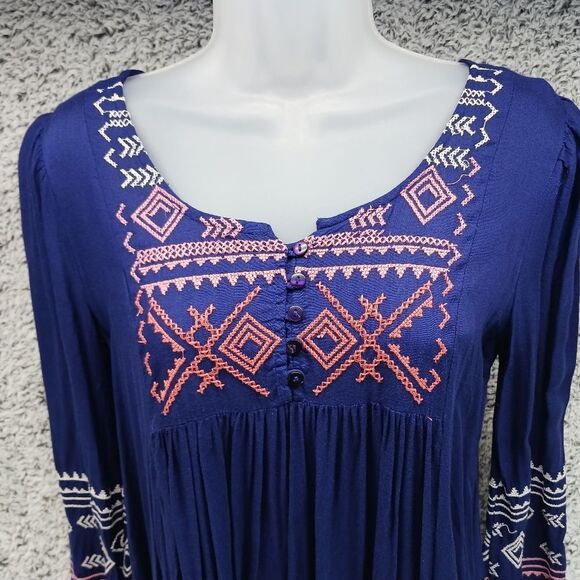 Patrons of Peace Women's XS Blue Embroidered Long Sleeve Bohemian/ Hippy Midi... - Picture 2 of 12